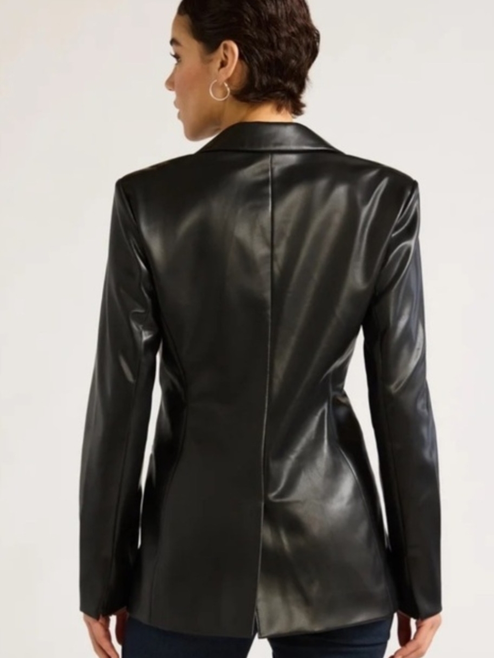 NWT Black Faux Leather Single-Button Blazer - Picture 2 of 5